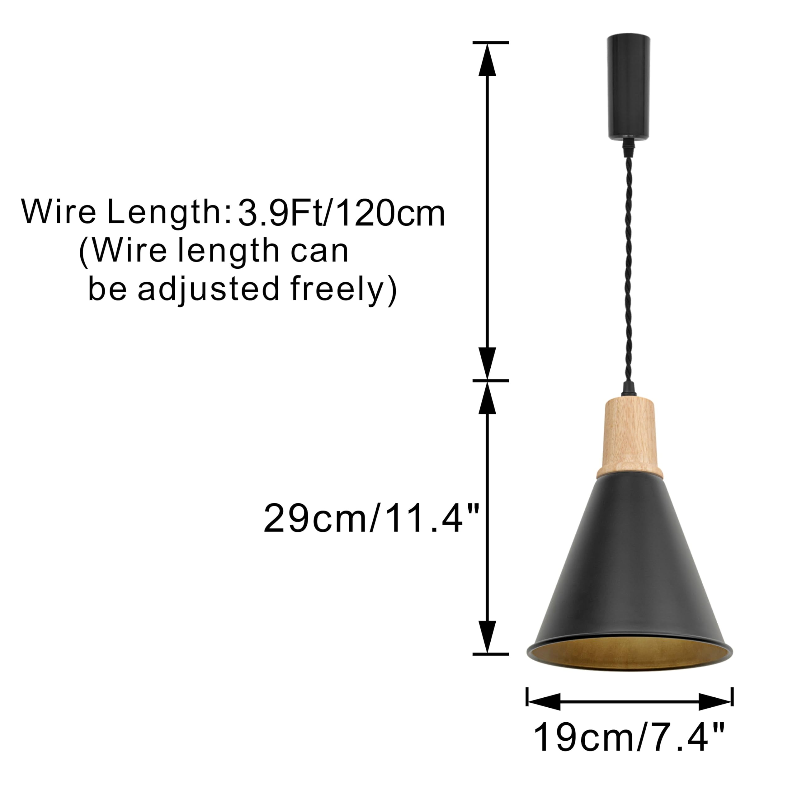 KAYYELAMP H-Type Track Lighting Set 1 Track Rail with Plug Outlet Cable, 1 Track Pendant 3.2 Ft Adjusted Cord Wood Black Metal Vintage Design for Kitchen Loft(No Bulb)