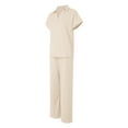 thumbnail image 6 of GEWSEY Womens 2 Piece Summer Outfit Lounge Set Cap Sleeve Polo Top And Pant Set Tracksuit Travel Matching Outfit 2025 (Beige, S), 6 of 8