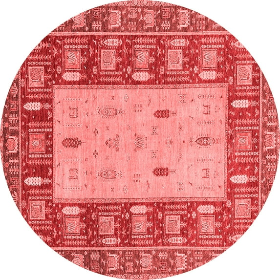 Ahgly Company Machine Washable Indoor Round Abstract Red Modern Area Rugs, 3' Round
