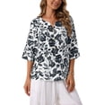 thumbnail image 4 of INSPIRE CHIC Women's Boho Floral Blouse V Neck 3/4 Sleeve Tunic Top L Black, 4 of 6