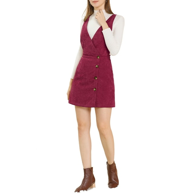 INSPIRE CHIC Robe Chasuble Mini en Velours Côtelé à Col en V pour Femmes
