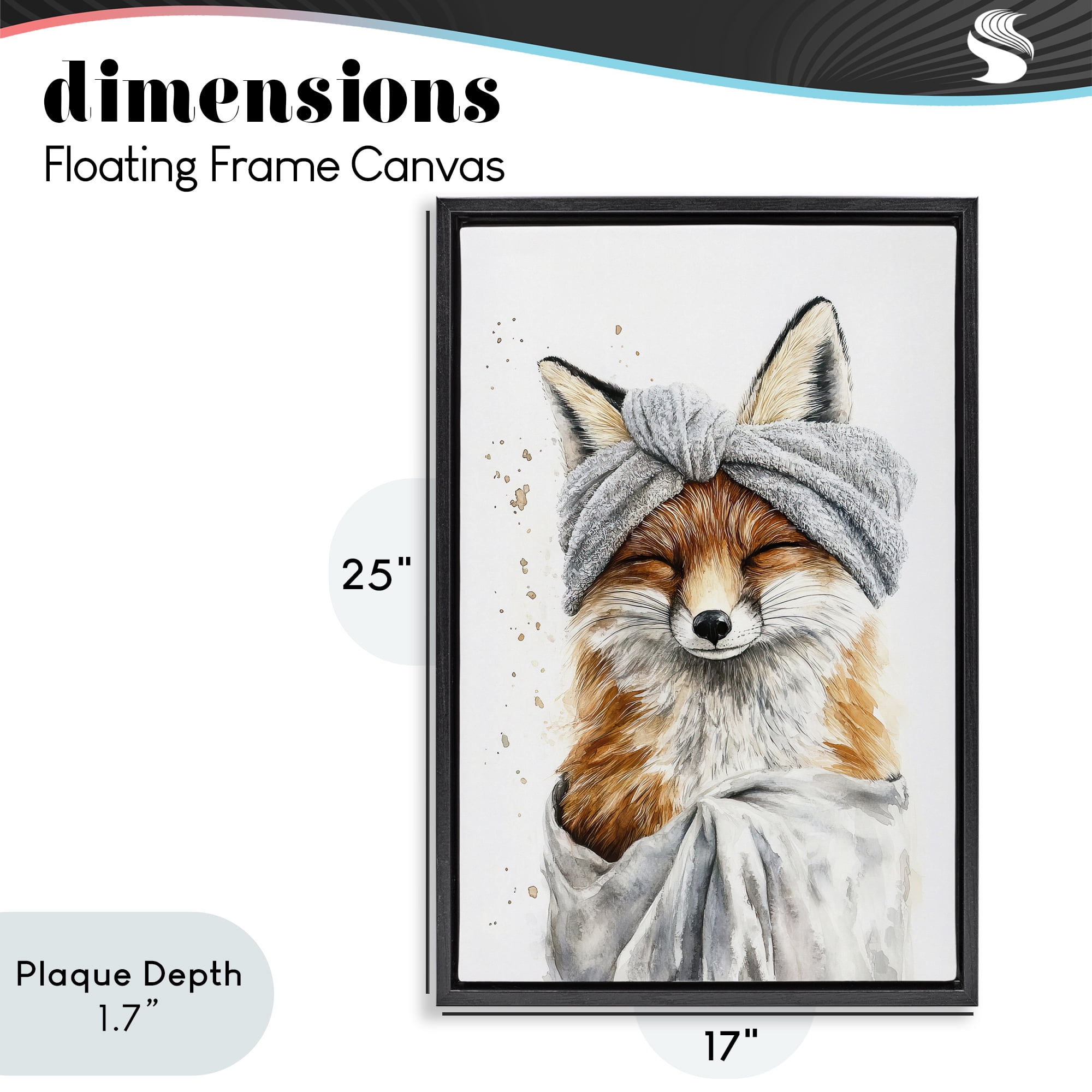 Stupell Industries Bathroom Fox Wrapped in Towel Black Framed Floater Canvas Wall Art, design by Tina LeCour