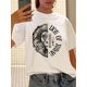 thumbnail image 1 of Camiseta De Verano Para Mujer, Ropa De Calle, Cuello Redondo, Para Acampar, Mochilero, TrabajoWomen'S Vintage Crew Neck T-Shirt, Geometric Lion Print, 100% Polyester Knit Fabric, Regular Length, Sum, 1 of 6