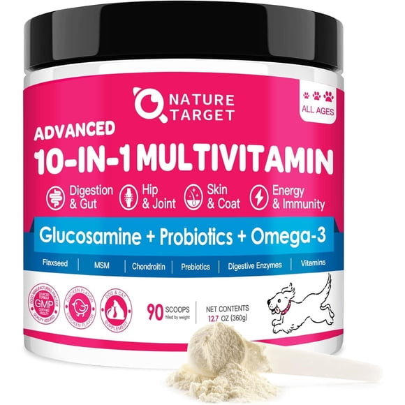 Vitaminas en polvo para perros Nature Target 10 en 1 con probióticos, 90 dosis