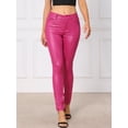 thumbnail image 4 of DARING DIVA Women High Waist Stretch Legging Faux Leather Pants Small Hot Pink, 4 of 6