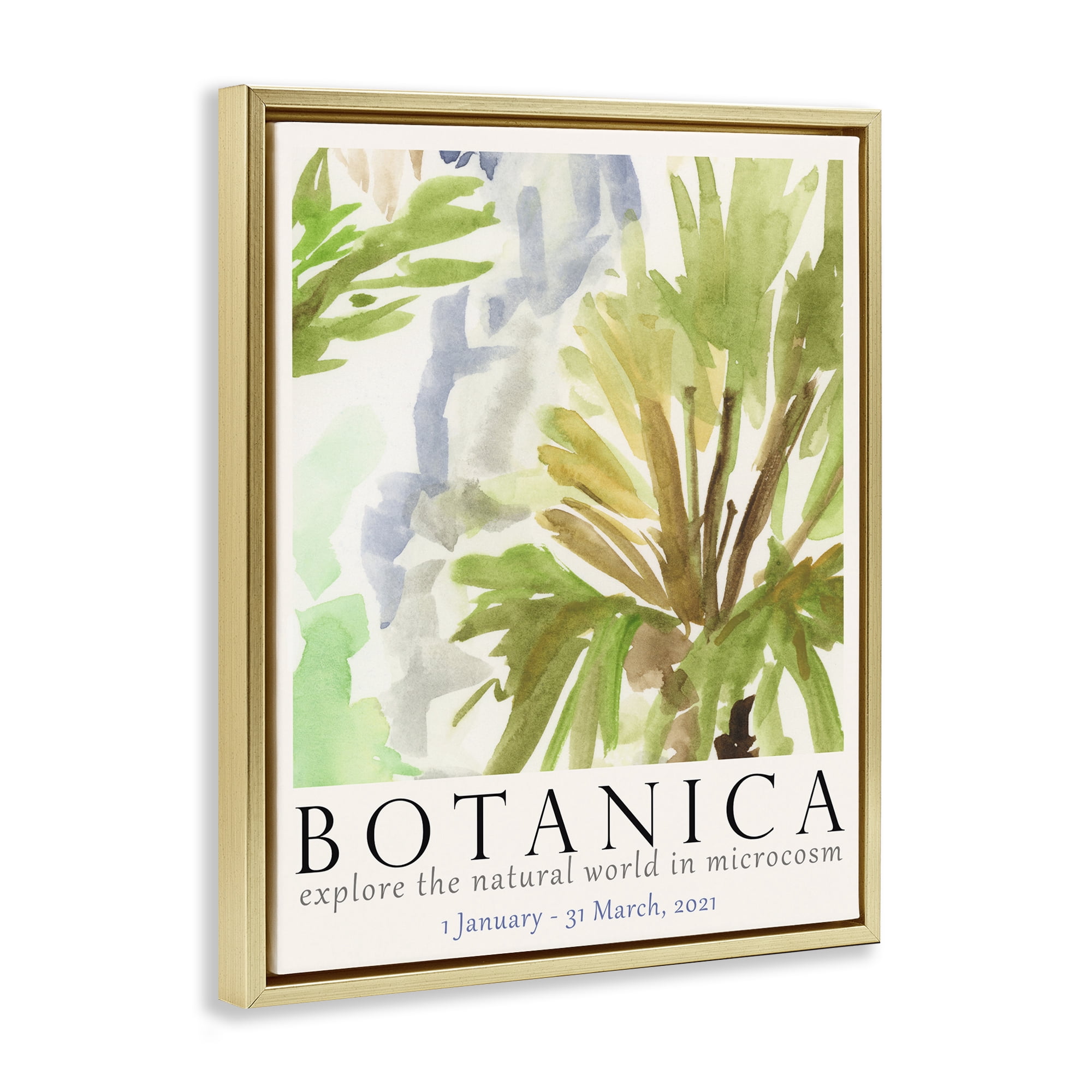 Stupell Industries Botanica Museum Poster Plants & Flowers Painting Gold Floater Framed Canvas Art Print Wall Art, 17 x 21