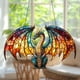 thumbnail image 4 of Colgante de dragones acrílicos | Atrapasol estilo vitral de 30 x 19 cm | Diseño surrealista de ensueño en tonos turquesa, ámbar y carmesí | Decoración impermeable para colgar en la ventana, ideal, 4 of 5