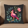 thumbnail image 5 of Vibrant Pink Bird & Floral Throw Pillow Covers - Set of 2 18x18in Cushion Cases for Couch Bed Car - Stylish Green Leaves & Red Berries Design, 5 of 8