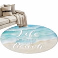 thumbnail image 2 of Life Is BETTER at The Beach Round Area Rugs 3 ft, Gradient Teal Green Ocean Beige Beach Washable Small Area Rug with Non-Slip Sturdy Edge Binding Round Front Door Mat Floor Carpet for Entryway, 2 of 9