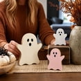 thumbnail image 5 of 3PCS Halloween Rustic Wooden Ghost Signs Cute Pink and White Spooky Farmhouse Tiered Tray Decorations Autumn Tabletop Home Ornaments Gift Set, 5 of 8