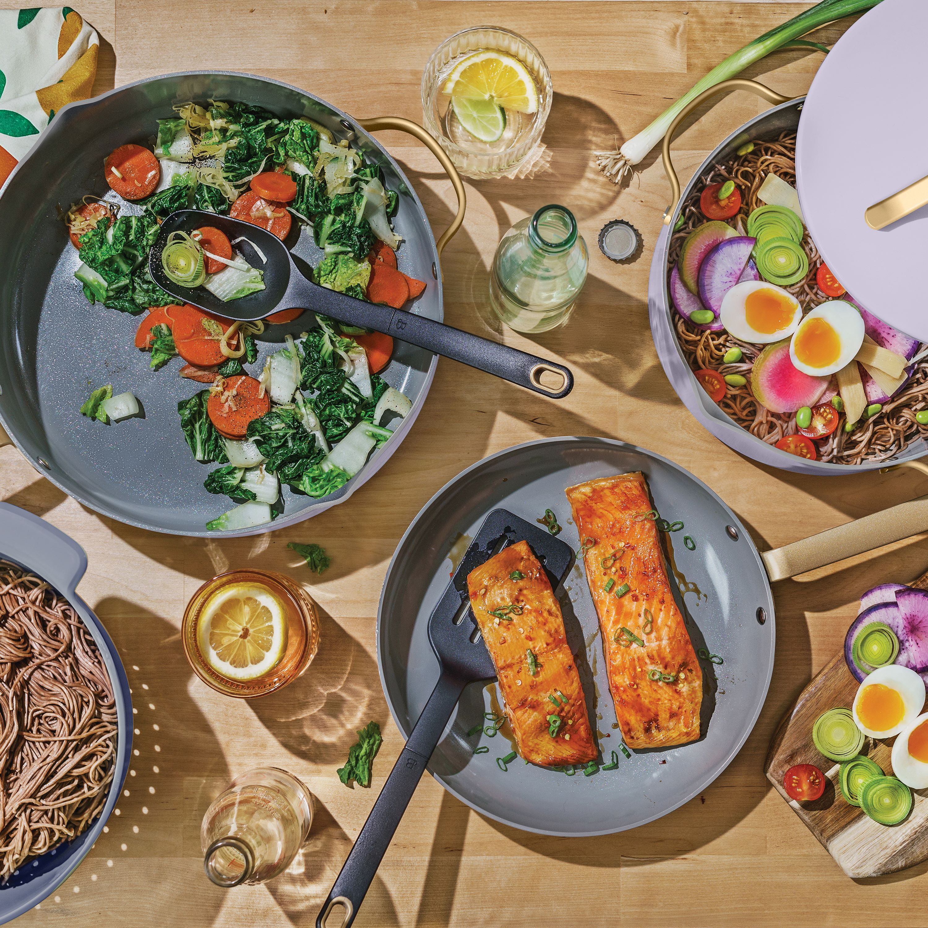 Beautiful 12-Piece Ceramic Nonstick Cookware Set, Pots and Pans with Strainer Lids, Lavender by Drew Barrymore