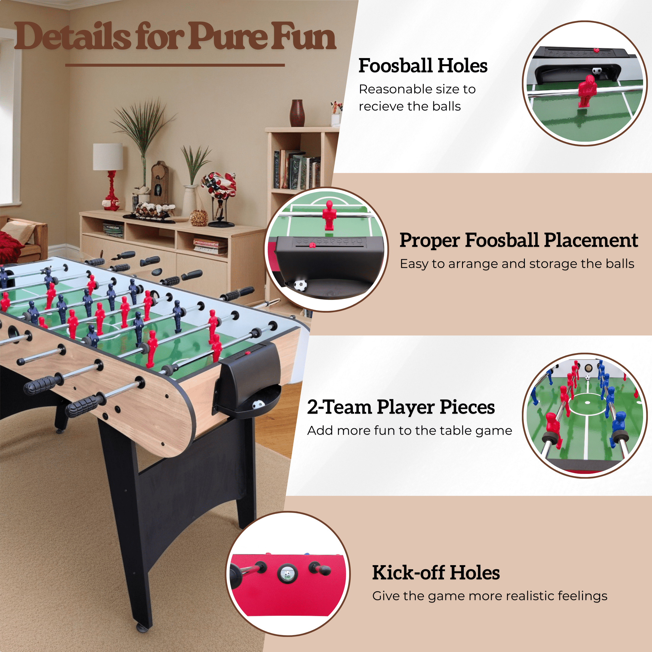 48in Foosball Table Game, Soccer Game at Home for Kids and Adults, Freestanding Footable Game Table