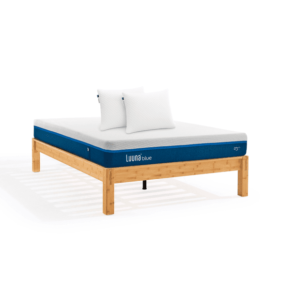 Colchón de Espuma Luuna Blue Individual Adulto, Base de Bambú, 2 Almohadas Ajustables Firmes blanco Individual