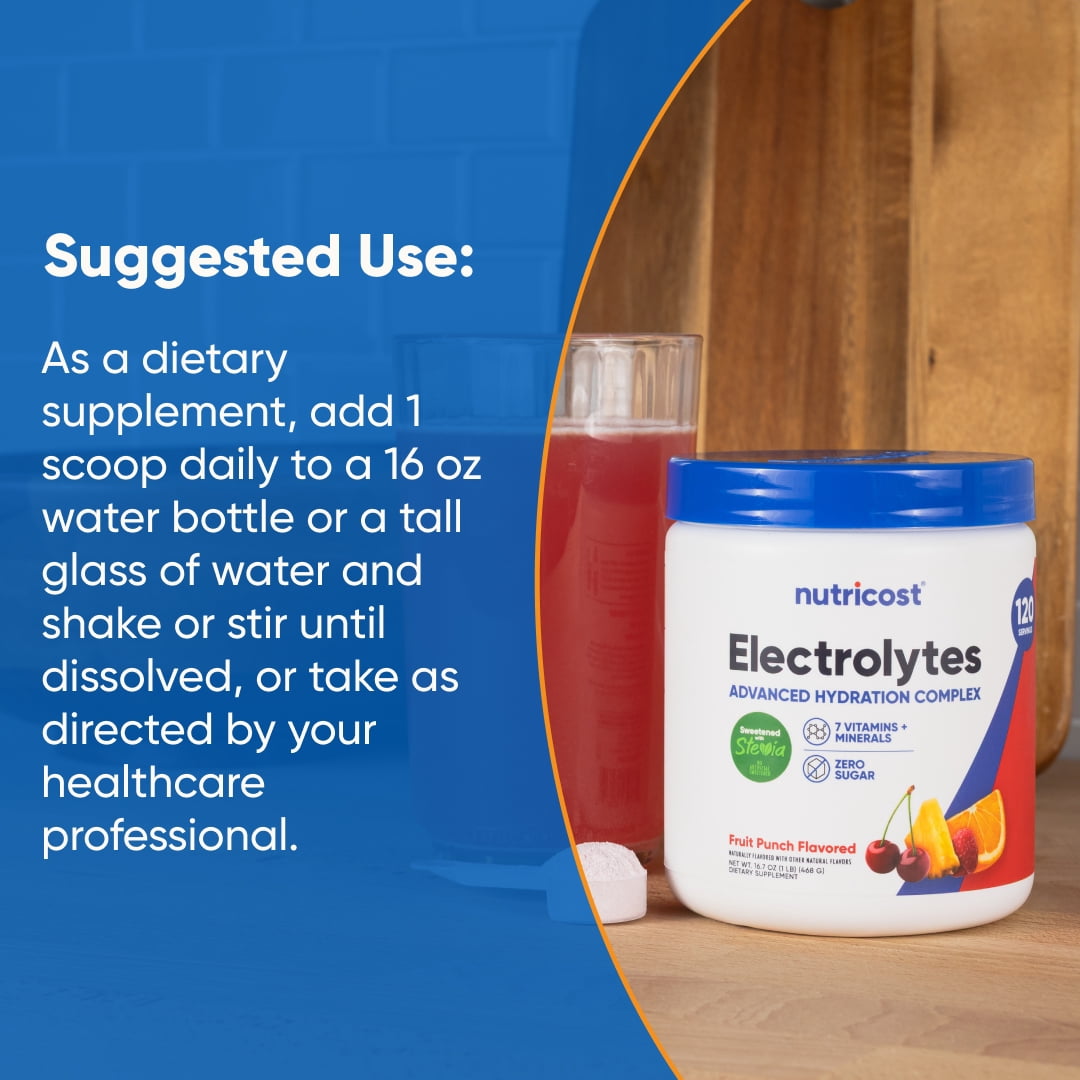 Nutricost Electrolyte Complex Powder (Fruit Punch) 120 Servings - Hydration Supplement Drink Mix with Vitamins and Minerals