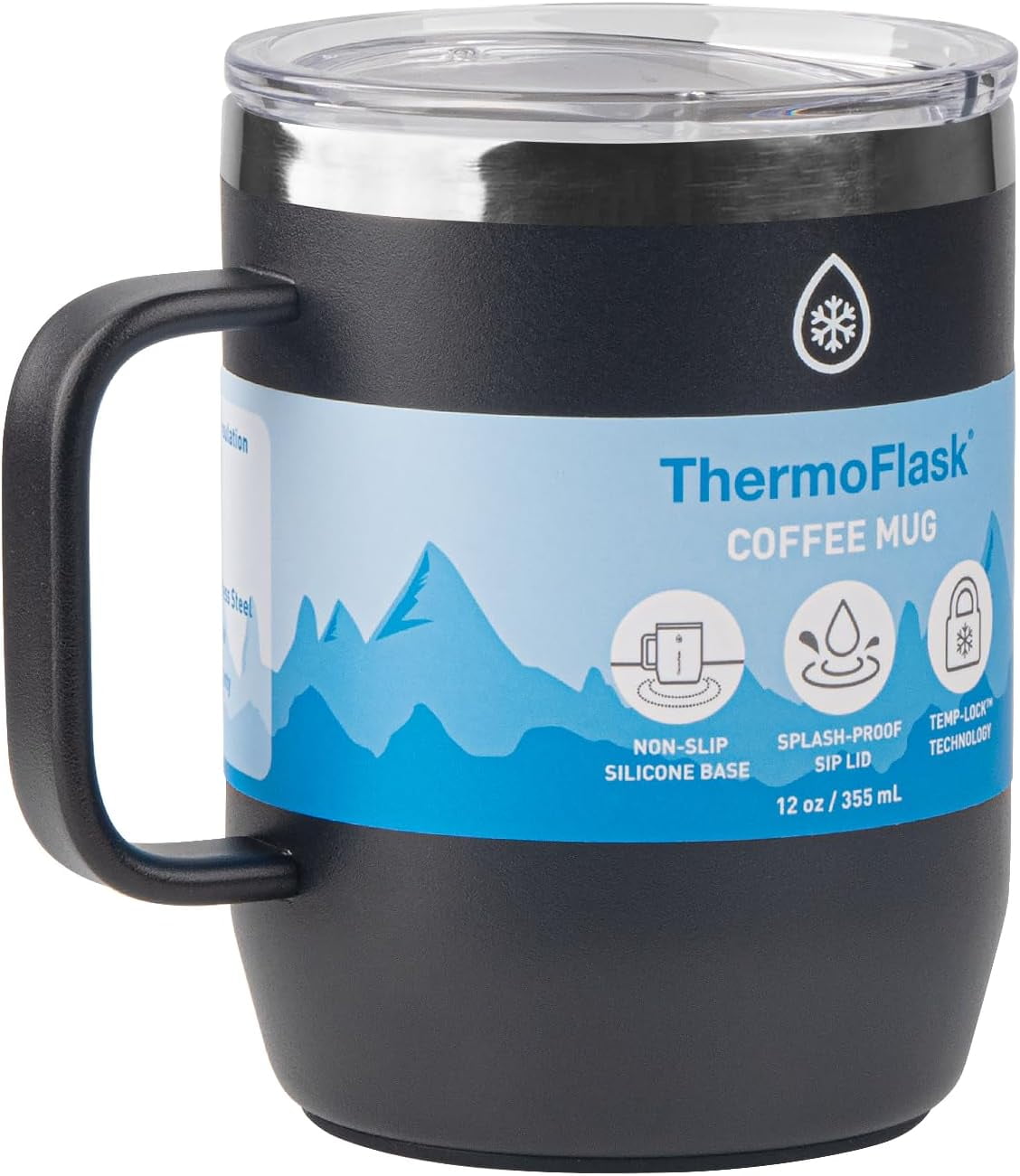 ThermoFlask Drinkware Collection - 12 oz Insulated Coffee Mug with  Leakproof Push N Sip Lid, Jet Black - Walmart.com
