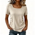 thumbnail image 3 of Thousandth Women's Square Neck Blouses Plus Size T-Shirt Trendy Short Sleeve Soft Breathable Summer Shirts Plain Casual Slim Fit Daily Tops, 3 of 8