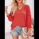 thumbnail image 5 of Blusas de 3/4 para Mujer, Blusas Plisadas Informales de Negocios con Cuello en V, Camisas Holgadas de Oficina Rojo XXL, 5 of 7
