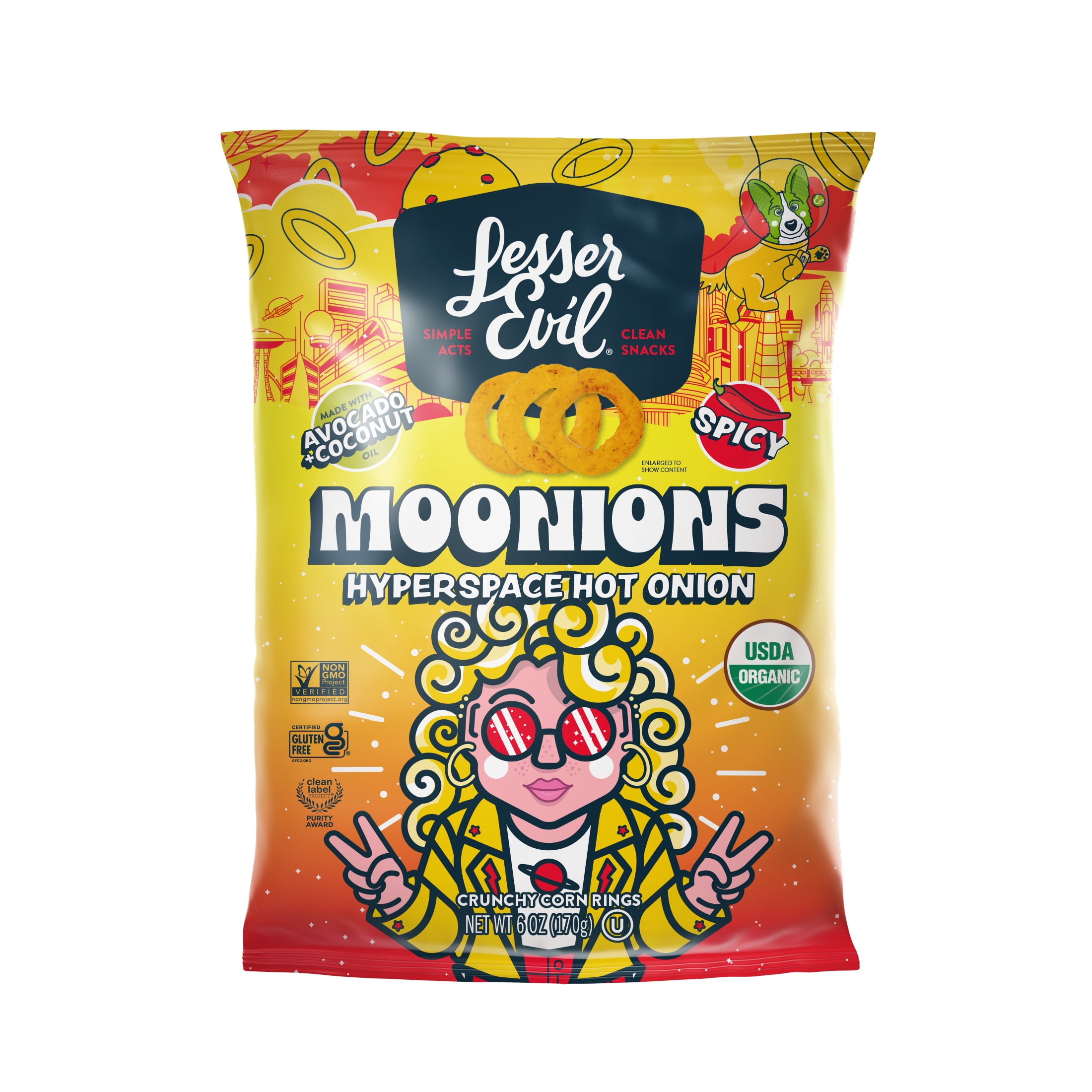 (3 pack) LesserEvil Moonions, Hyperspace Hot Onion, 6oz