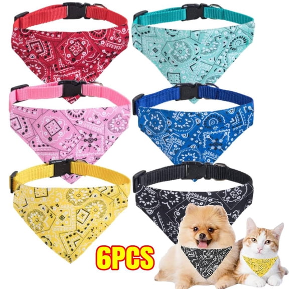 6PCS Dog Bandanas for Cat and Small Medium Dog, Adjustable Triangle Dog Kerchiefs Bibs Collar with D-Ring for Going Out