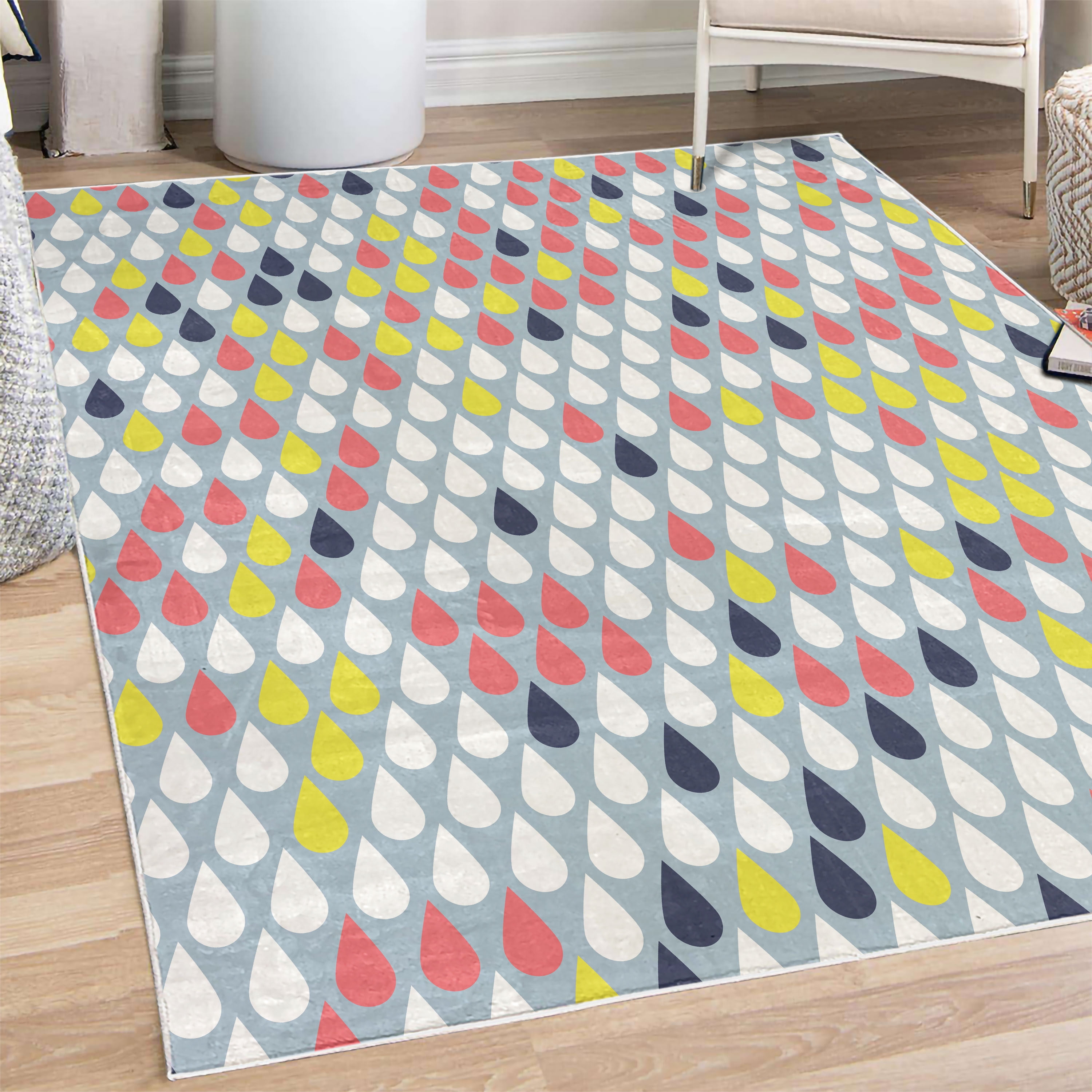 Nature Decorative Rug, Repeated Minimalist Rain Drops Splashes Tears of ...