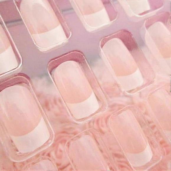 24 Pcs Pink Fake Nails Acrylic Nails Women Square French Nails Fake Nail Tips French False Nails-White-