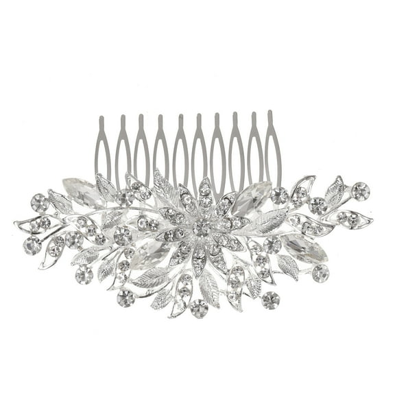 Nvzi -b Bridal Flower Wedding Hair Pins Crystal Pearl Hair Combs Clips Headpiece Gold Wedding Hair Accessories Jewelry with Rhinestone for Brides Bridesmaids Women Girls (Silvery G)