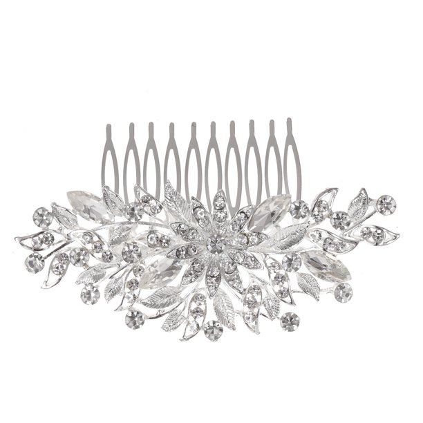 Nvzi Horquillas para el pelo de boda con flores para novias, peinetas con perlas de cristal, pinzas para el pelo, accesorios para el pelo de boda dorados, joyas - Plateado G
