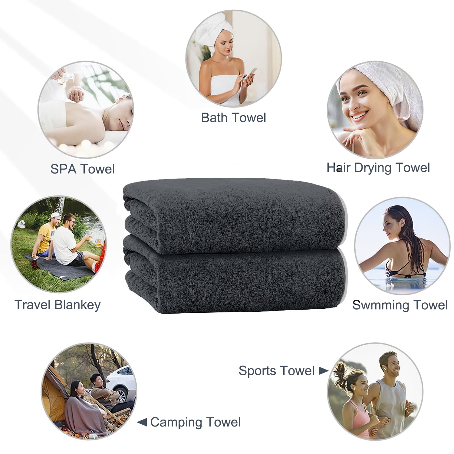 Bath Towels Set of 4, Larger & Light Bath Towels 28 x 55 Inches, 100% Microfiber Super Soft and Highly Absorbent, Bath Sheets Quicker to Dry, Perfect Bathroom Towels for Daily Use, Black
