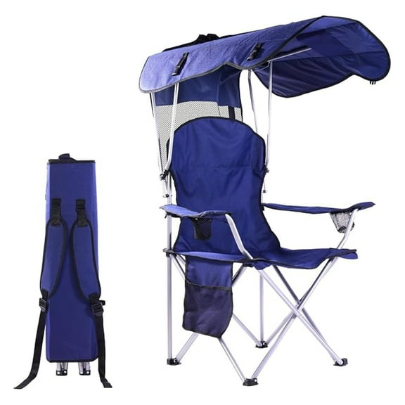 Portable Folding Camping Chairs with Canopy Shade, Beach Chair for Adults, Durable Weather Resistant 600D Cloth, Camping Chair with Canopy for Outdoors [Navy]