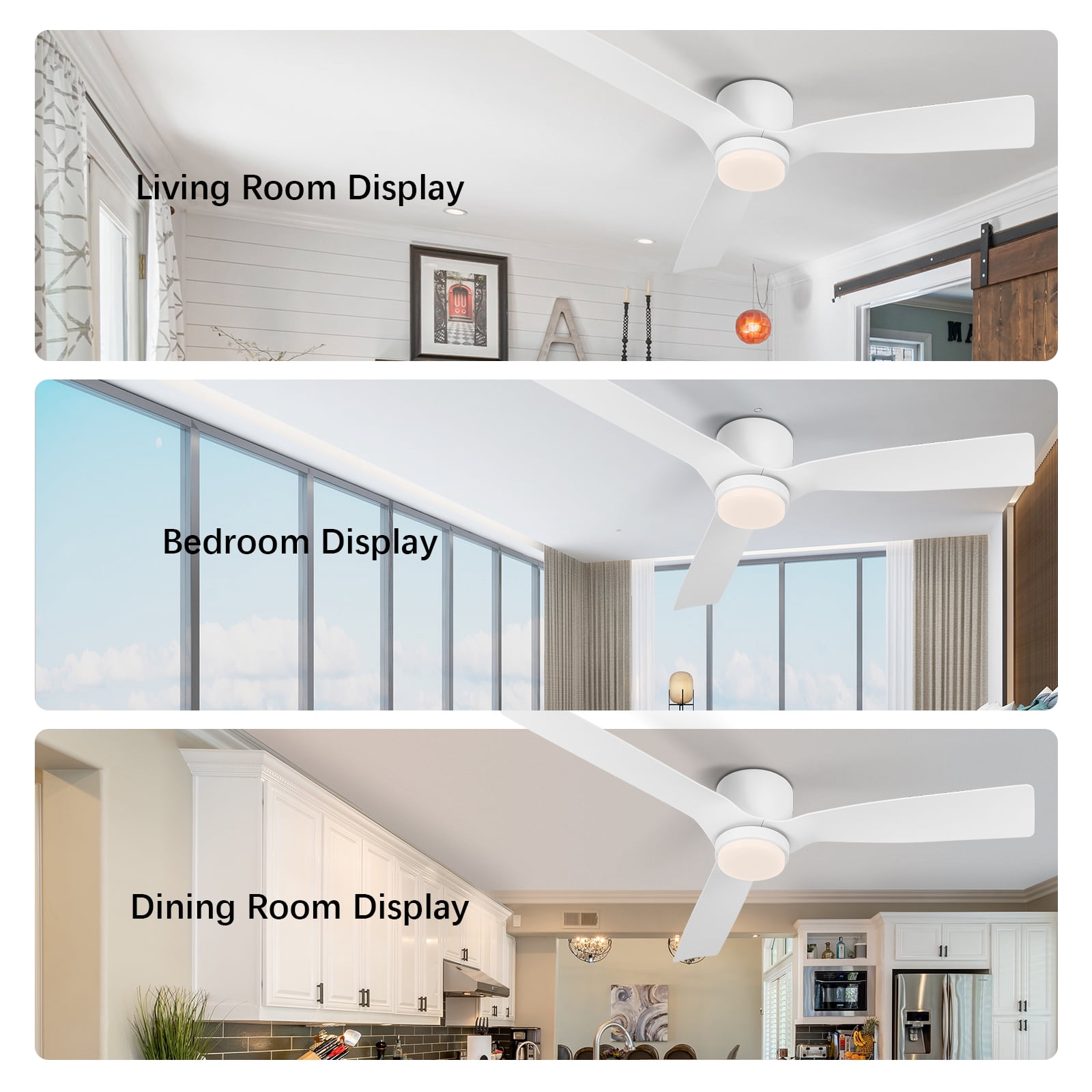 Wozzio Flush Mount 52 inch Morden White Ceiling Fan with Light and Remote Indoor/Bedroom/Apartment