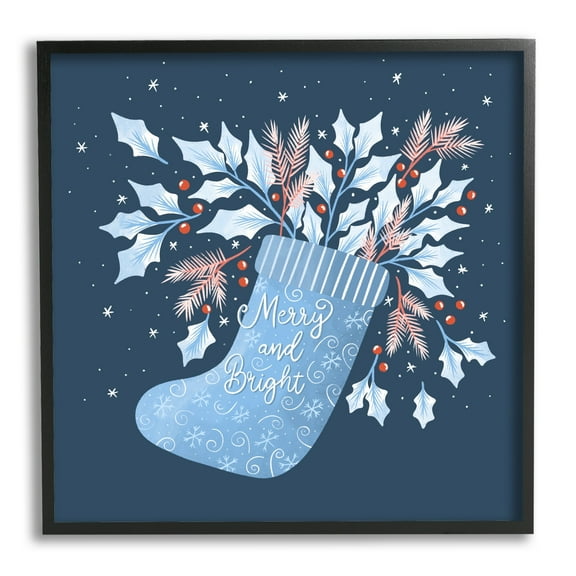 Stupell Industries Merry & Bright Seasonal Holly Berry Sprigs Stocking Graphic Art Black Framed Art Print Wall Art, Design by Dominika Godette
