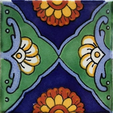 6x6 Green Sea Talavera Mexican Tile, Set of 4 pcs