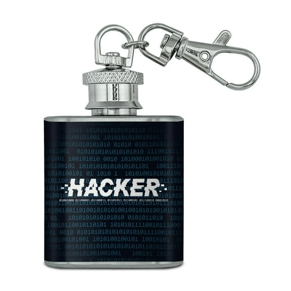 Hacker Binary Code Geek Nerd Stainless Steel 1oz Mini Flask Key Chain