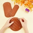 thumbnail image 5 of 3pcs Bag Bottom for Crochet 3 Sizes Leather Oval Crochet Bag Nail Bottom Shaper Round Bag Bottom Pad Cushion Base Insert with Holes for Shoulder Bag Handbag Making Crocodile Pattern Brown Sienna, 5 of 5