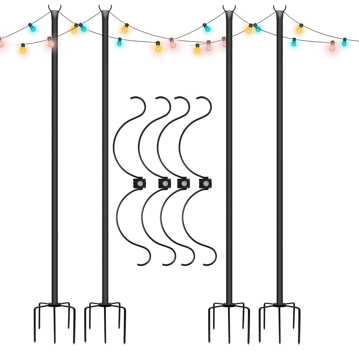 MOPHOTO Backyard String Light Pole Stand, 5 Prong Fork, 9 ft Dia 25mm
