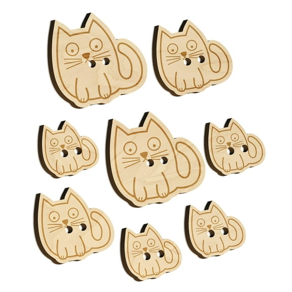 Wary Kitty Cat Wood Buttons for Crochet Knitting Sewing DIY Craft - 1.00 Inch Medium (7pcs)