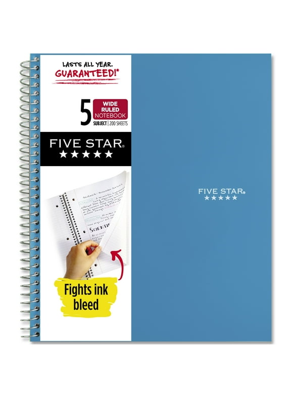 Five Star Wirebound Notebook, 5 Subject, Wide Ruled, Tidewater Blue (930012CG1-WMT-MOD)