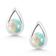 thumbnail image 2 of Gem Stone King 925 Sterling Silver White Simulated Opal Teardrop Stud Earrings for Women Men (1.00 Cttw, Gemstone October Birthstone, Round Cabochon 5MM), 2 of 4