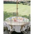 thumbnail image 3 of Outdoor Tablecloth with Umbrella Hole Zipper Spring Floral Pig Round Tablecloth 60" Waterproof Outside Table Cloth Elegant Flowers Leaves Farmhouse Wooden Patio Table Cover Tablecloths for Picnic, 3 of 8