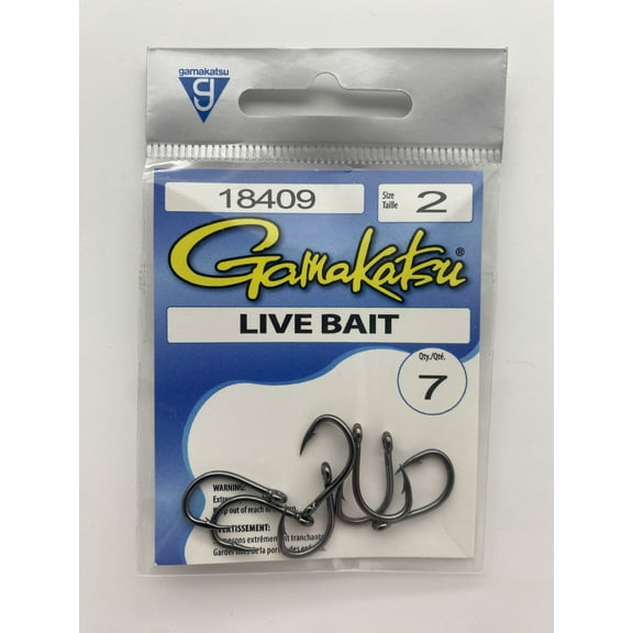 Gamakatsu Live Bait Hook, Size 2, Needle Point, Ringed Eye, Saltwater