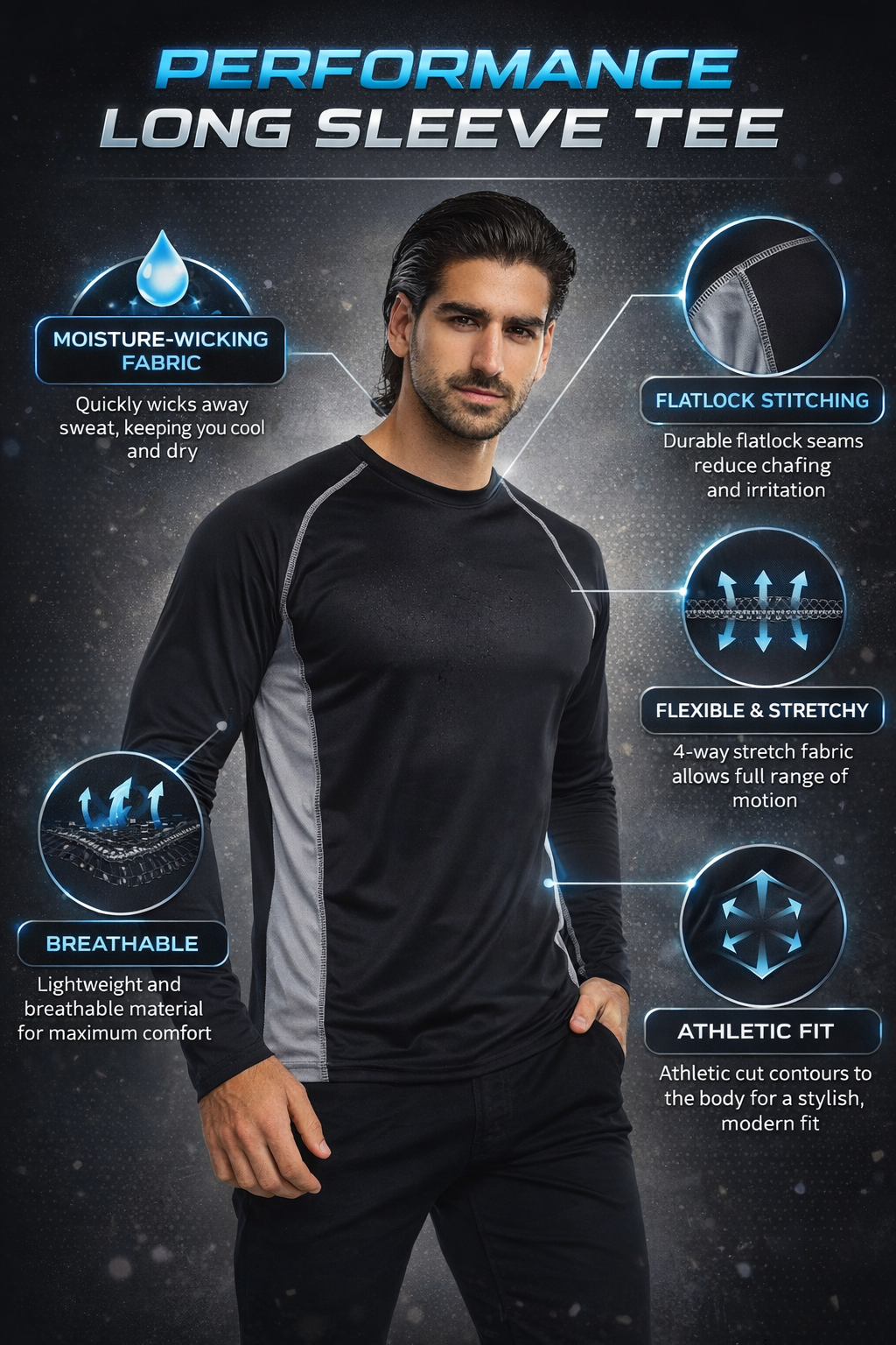 Daresay Men's Dri-Fit Long Sleeve T-Shirts, 4-Pack photo 5