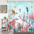 thumbnail image 3 of Nautical Beach Shower Curtain, Sea World Blue Ocean Shower Curtain, Coral Sea Horse Turtle Octopus Shower Curtain Sets, Underwater Marine Life Themed Bathroom Decor Bath Curtain with Hooks,70X70in, 3 of 6
