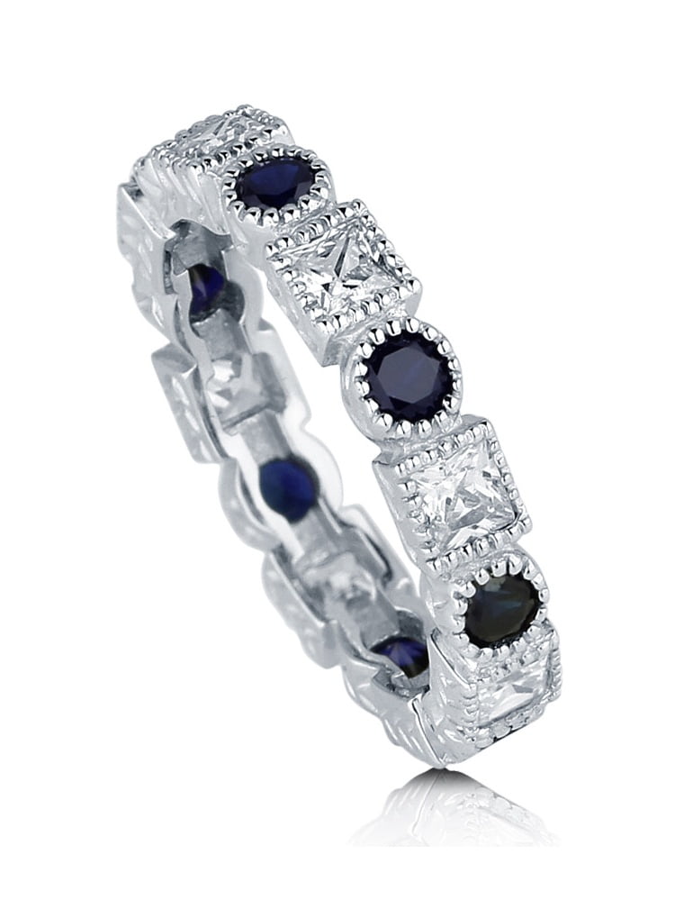BERRICLE Rhodium Plated Sterling Silver Cubic Zirconia CZ Art Deco Anniversary Wedding Half Eternity Band Ring