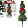 thumbnail image 5 of Christmas Snowman Topiary 31.5" Artificial Triple Ball Snowman Shaped Topiary Tree Set with Bowtie Santa Hat Topiaries for Christmas Indoor Outdoor Home Porch Decor Green, 5 of 9