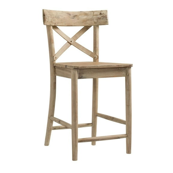 FurniFact Beach Acacia Metal Counter Height Stool with Back