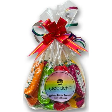 WOODCHA Bonbons Barnier Fruit Assorted Pops, Lollipops Individually Wrapped, French Lollipop, Bon Bons Candy In Gift Wrapping 5 Flavors- 15pc