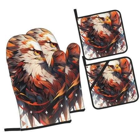 

Zeuib Colorful Abstract Eagle Oven Mitts and Potholders BBQ Gloves Kitchen Oven Glove High Heat Resistant 500 Degree Extra Long Oven Mitts and Potholder with Non-Slip Silicone Surface for Cooking