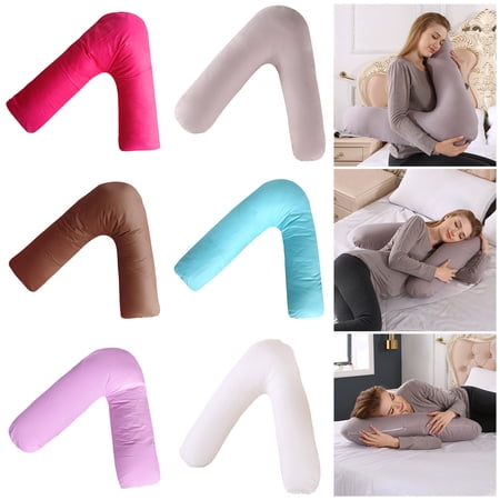 Opvise Nursing Pregnancy Pillow with Removable Cover PP Cotton Fully Filled Back Shoulder Neck Support Orthopedic V Pillow