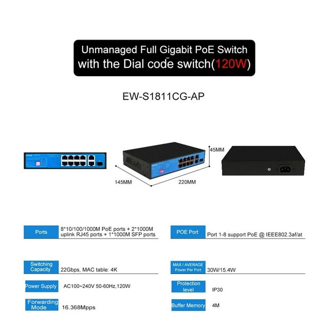 Commutateur Ethernet de Réseau POE Gigabit Complet, 6, 10, 11, 18, 20, 27 Ports, 1000 Mbps