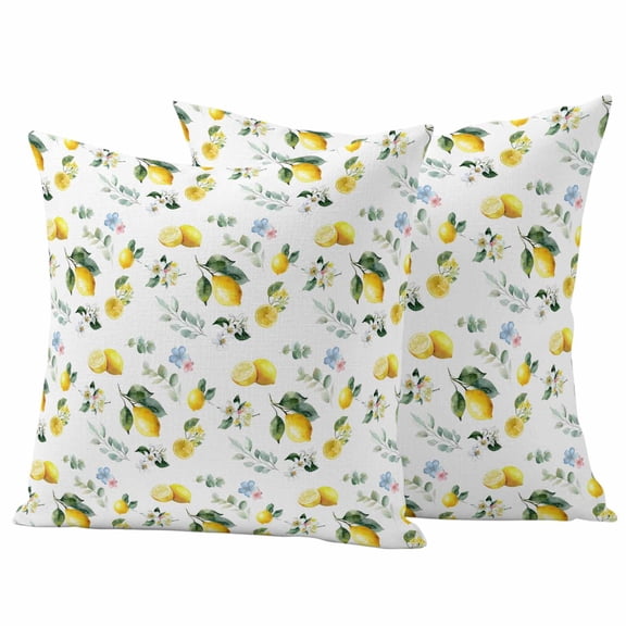 Outdoor Waterproof Pillow Covers Summer Lemon Watercolor Leaves Decorative Throw Pillow Protectors,Pillowcase Cushion Cases for Patio Sofa Garden Couch,16x16in,Pack of 2